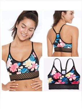 PINK Victorias Secret Ultimate Women Sports Bra Medium Lightly Lined Floral Mesh